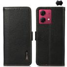 For Motorola Moto G84 5G KHAZNEH Side-Magnetic Litchi Genuine Leather RFID Phone Case(Black) - 1