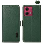 For Motorola Moto G84 5G KHAZNEH Side-Magnetic Litchi Genuine Leather RFID Phone Case(Green) - 1
