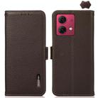 For Motorola Moto G84 5G KHAZNEH Side-Magnetic Litchi Genuine Leather RFID Phone Case(Brown) - 1