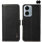 For Motorola Moto G24 KHAZNEH Side-Magnetic Litchi Genuine Leather RFID Phone Case(Black) - 1