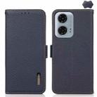 For Motorola Moto G24 KHAZNEH Side-Magnetic Litchi Genuine Leather RFID Phone Case(Blue) - 1