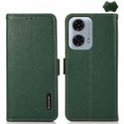 For Motorola Moto G24 KHAZNEH Side-Magnetic Litchi Genuine Leather RFID Phone Case(Green) - 1