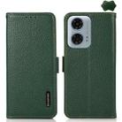 For Motorola Moto G34 KHAZNEH Side-Magnetic Litchi Genuine Leather RFID Phone Case(Green) - 1