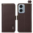 For Motorola Moto G34 KHAZNEH Side-Magnetic Litchi Genuine Leather RFID Phone Case(Brown) - 1