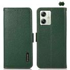 For Motorola Moto G64 5G KHAZNEH Side-Magnetic Litchi Genuine Leather RFID Phone Case(Green) - 1