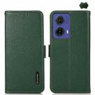 For Motorola Moto G85 KHAZNEH Side-Magnetic Litchi Genuine Leather RFID Phone Case(Green) - 1