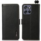 For Motorola Edge 50 5G KHAZNEH Side-Magnetic Litchi Genuine Leather RFID Phone Case(Black) - 1