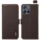 For Motorola Edge 50 5G KHAZNEH Side-Magnetic Litchi Genuine Leather RFID Phone Case(Brown) - 1