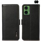 For Motorola Moto G35 KHAZNEH Side-Magnetic Litchi Genuine Leather RFID Phone Case(Black) - 1