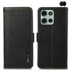 For Motorola Moto G75 5G KHAZNEH Side-Magnetic Litchi Genuine Leather RFID Phone Case(Black) - 1