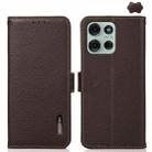 For Motorola Moto G75 5G KHAZNEH Side-Magnetic Litchi Genuine Leather RFID Phone Case(Brown) - 1
