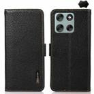 For Motorola Moto G56 5G KHAZNEH Side-Magnetic Litchi Genuine Leather RFID Phone Case(Black) - 1