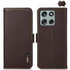 For Motorola Moto G56 5G KHAZNEH Side-Magnetic Litchi Genuine Leather RFID Phone Case(Brown) - 1