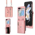 For Samsung Galaxy Z Flip5 Zipper RFID Card Slots Phone Case with Lanyard(Rose Gold) - 1