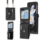 For Samsung Galaxy Z Flip5 Zipper RFID Card Slots Phone Case with Lanyard(Black) - 1