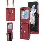 For Samsung Galaxy Z Flip5 Zipper RFID Card Slots Phone Case with Lanyard(Red) - 1