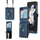 For Samsung Galaxy Z Flip5 Zipper RFID Card Slots Phone Case with Lanyard(Blue) - 1