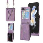 For Samsung Galaxy Z Flip5 Zipper RFID Card Slots Phone Case with Lanyard(Purple) - 1