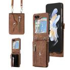 For Samsung Galaxy Z Flip5 Zipper RFID Card Slots Phone Case with Lanyard(Brown) - 1