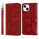 For iPhone 15 Life Tree Embossing Pattern Leather Phone Case(Red) - 1