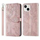 For iPhone 15 Life Tree Embossing Pattern Leather Phone Case(Rose Gold) - 1