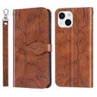 For iPhone 15 Life Tree Embossing Pattern Leather Phone Case(Brown) - 1