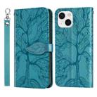 For iPhone 15 Plus Life Tree Embossing Pattern Leather Phone Case(Blue) - 1
