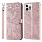 For iPhone 15 Pro Life Tree Embossing Pattern Leather Phone Case(Rose Gold) - 1