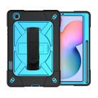 For Samsung Galaxy Tab S6 Lite P610 Contrast Color Robot Shockproof Silicon + PC Protective Case with Holder & Pen Slot(Black Blue) - 1