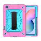 For Samsung Galaxy Tab S6 Lite P610 Contrast Color Robot Shockproof Silicon + PC Protective Case with Holder & Pen Slot(Rose Red Blue) - 1