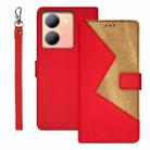 For vivo Y78 5G idewei Two-color Splicing Leather Phone Case(Red) - 1