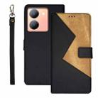 For vivo Y78 5G idewei Two-color Splicing Leather Phone Case(Black) - 1