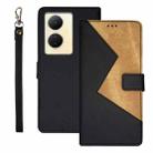 For vivo Y78 5G Global idewei Two-color Splicing Leather Phone Case(Black) - 1