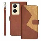 For vivo Y78 5G Global idewei Two-color Splicing Leather Phone Case(Brown) - 1