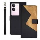 For vivo S17 idewei Two-color Splicing Leather Phone Case(Black) - 1