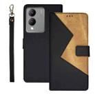 For vivo Y17S idewei Two-color Splicing Leather Phone Case(Black) - 1