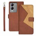 For vivo Y17S idewei Two-color Splicing Leather Phone Case(Brown) - 1