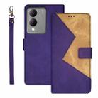 For vivo Y17S idewei Two-color Splicing Leather Phone Case(Purple) - 1