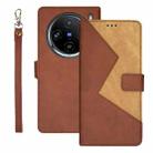 For vivo X100 Pro idewei Two-color Splicing Leather Phone Case(Brown) - 1