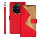 For vivo X100 idewei Two-color Splicing Leather Phone Case(Red) - 1