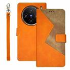 For vivo X100 idewei Two-color Splicing Leather Phone Case(Orange) - 1