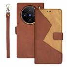 For vivo X100 idewei Two-color Splicing Leather Phone Case(Brown) - 1