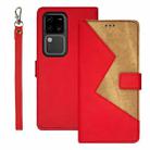 For vivo V30 Pro idewei Two-color Splicing Leather Phone Case(Red) - 1