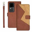 For vivo V30 Pro idewei Two-color Splicing Leather Phone Case(Brown) - 1