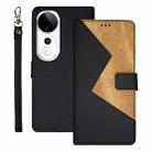 For vivo V40 5G idewei Two-color Splicing Leather Phone Case(Black) - 1