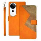 For vivo V40 5G idewei Two-color Splicing Leather Phone Case(Orange) - 1