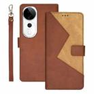 For vivo V40 5G idewei Two-color Splicing Leather Phone Case(Brown) - 1