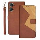 For vivo Y03 4G Global idewei Two-color Splicing Leather Phone Case(Brown) - 1