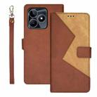 For Realme C53 idewei Two-color Splicing Leather Phone Case(Brown) - 1