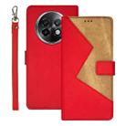 For Realme 13+ 5G idewei Two-color Splicing Leather Phone Case(Red) - 1